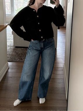 Textured knit cardigan with gold buttons